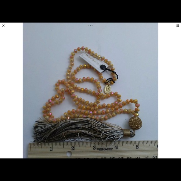 Gold Cake Jewelry Gold Cake Rhinestone Tassel Beaded Necklace